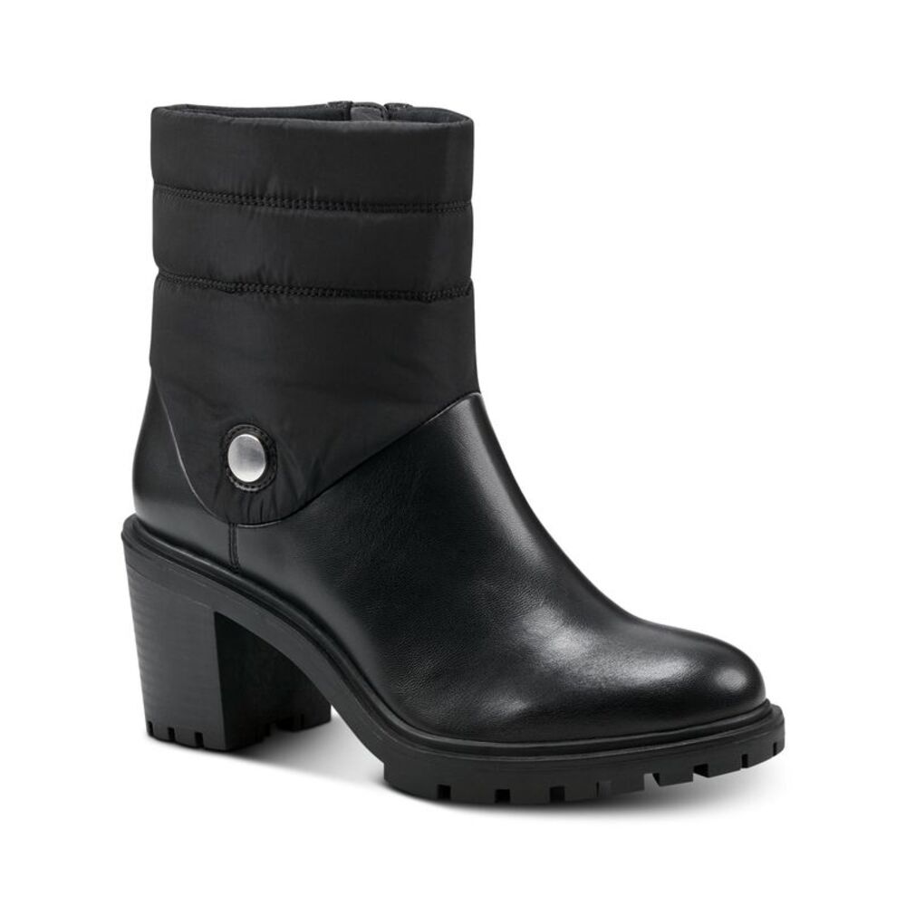 ALFANI Womens Black Puffer Belcalise Almond Toe Block Heel Boots Shoes 10.5 M
